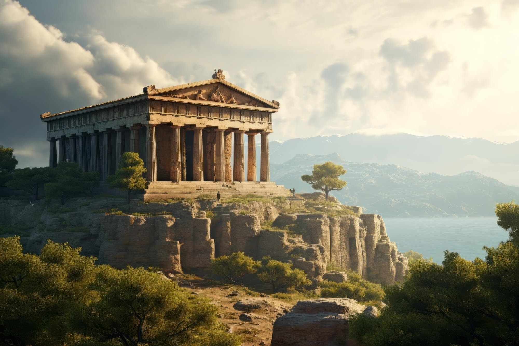 Ancient Greek temple at dusk